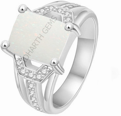 Sidharth Gems SIDHARTH GEMS 11.25 Ratti 10.25 Crt Australian Opal Ring Brass Opal Silver Plated Ring