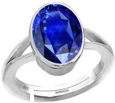 Suruchi Gems & Jewels Blue Sapphire (Neelam) 9.25 Ratti or 8.50 Ct Gemstone Men bis Hallmark 925 Sterling Silver Ring