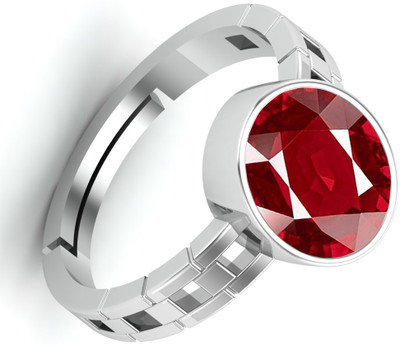 KUSHMIWAL GEMS 7.25 Ratti Natural Ruby Manik Loose Gemstone Brass Ruby Silver Plated Ring