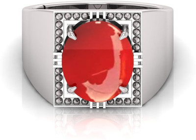 TODANI JEMS 9.25 Ratti Munga Gemstone Adjustable Ring With Lab CertificateFB Shell Coral Rhodium Plated Ring