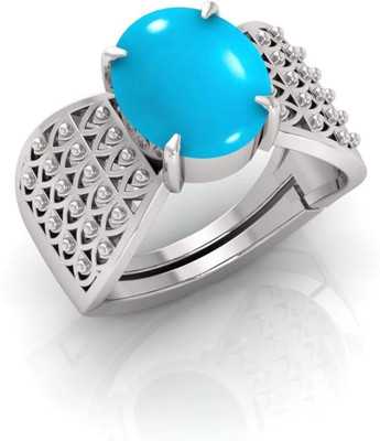 EliteMart 3.25 Ratti To 21.25 Ratti firoza Stone Silver Plated Ring With Lab Certificate Brass Turquoise Silver Plated Ring
