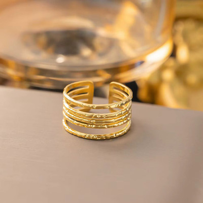 Buetie Rings For Women Multi Layer Anti-Tarnish Adjustable Finger Ring for Girls Stainless Steel Gold Plated Ring