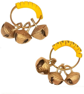 Adhvik Set of 2 Yellow Rubber Kadi Ghungroos Clapping Aarti Finger Ring for Bhajan Metal, Brass Gold Plated Ring