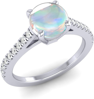 Bluejwel Round Opal Solitaire Ring - Creative Flames October’s birthstone, Opal Sterling Silver Cubic Zirconia, Opal Sterling Silver Plated Ring