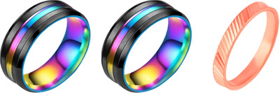 Dynamic Retail Global Set of 3 Ring for Men, Multicolor-Orange Alloy Ring