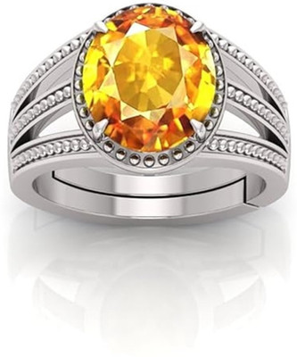 ZENMART Natural Pukhraj Stone 7.25 Ratti Ring With Lab Certificate Silver Plated SiRing Brass Amethyst Silver Plated Ring