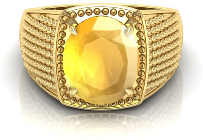 Pranjal Gems 9.25 Ratti Yellow Sapphire Gemstone Adjustable Ring With Lab CertificateKC Shell Sapphire Gold Plated Ring