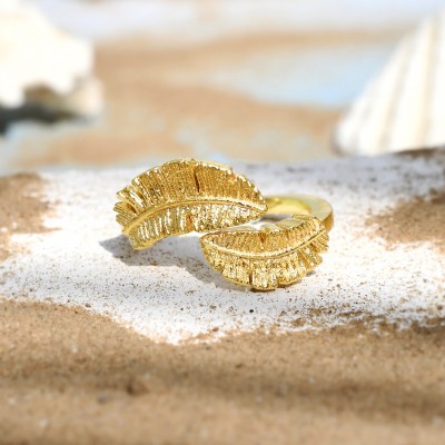 Voylla Hawaii Banana Leaf Wrap Ring Brass Gold Plated Ring