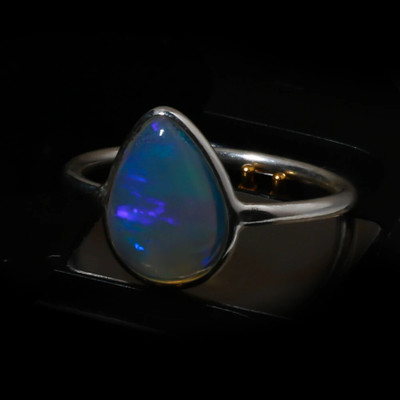 Silver Aura Creations Teardrop Opal Ring – Elegant Handmade Jewelry Sterling Silver Opal Ring