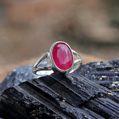 REIKI CRYSTAL PRODUCTS Natural Manik Ruby Gemstone Ring Silver 925 Adjustable Ring 6Ct to 7Ct Apro Silver, Stone Ruby Ring