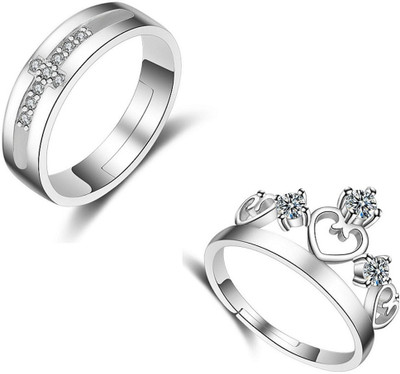 Ceylonmine01 Couple Rings Sophisticated with Zircon (AD) Stone Comfortable & Versatile Fit Stone Zircon Silver Plated Ring