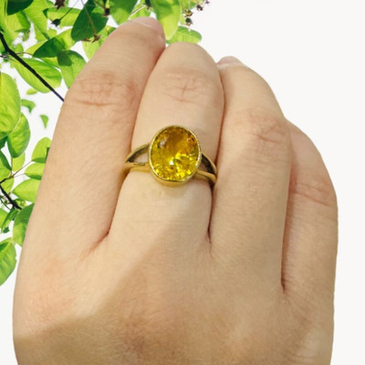 N NUPAL Natural & Precious Pukhraj Ring with certified yellow sapphire stone Brass Ring