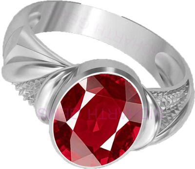 Sidharth Gems SIDHARTH GEMS 8.25 Ratti 7.00 Crt Natural Ruby Manik Birthstone Ratan Adjustable Brass Ruby Silver Plated Ring