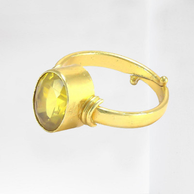 VishvMa 8.25 Ratti Pukhraj Yellow Sapphire Gem Stone Ring With Lab Certificate Stone Ruby Brass Plated Ring