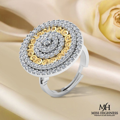 Miss Highness Zircon Diamond Adjustable Ring – Luxury Jewellery Gift for Women & Girls Sterling Silver Cubic Zirconia Rhodium Plated Ring