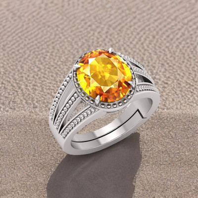SHREE RADHE TRADERS 5.25 ratti yellow sapphire (pukhraj) stone Original silver Ring Lab certificate Brass, Metal Silver Plated Ring