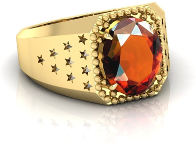 TODANI JEMS 7.25 Ratti Gomed Gemstone Adjustable Ring With Lab CertificateE Crystal Garnet Rhodium Plated Ring