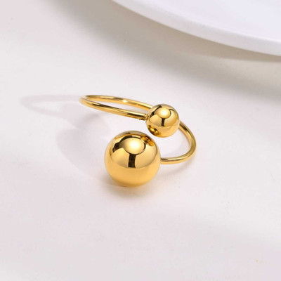 Dazzlyjewels Gold Plated Double Ball Adjustable Ring for Women Stainless Steel Gold Plated Ring