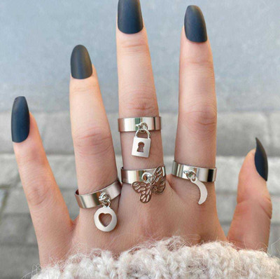 YU Fashions Steel Silver Plated Ring Set