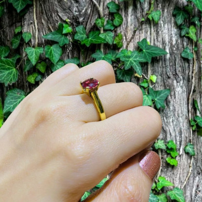 Gemzonite Ruby Ring Certified Manik Astrological Stone Brass Ruby Gold Plated Ring