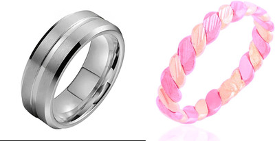 Dynamic Retail Global Set of 2 Rings for Men, Silver-Multicolor Alloy Ring