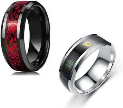 IGA COLLECTION Combo Valentine Fashionable Stylish Trendy Look Temperature & Dragon Ring Stainless Steel Titanium Plated Ring