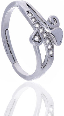 Dressberry Silver Plated American Diamond Adjustable Finger Ring for Women and Girls Brass Diamond Silver Plated Ring