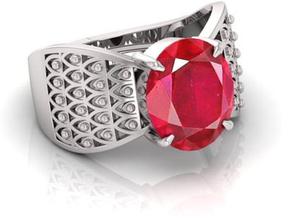 TODANI JEMS 7.25 Ratti Manikya Gemstone Adjustable Ring With Lab CertificateA Silver Ruby Ring