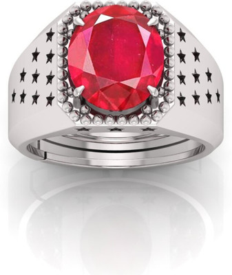 Pranjal Gems Crystal Ruby Sterling Silver Plated Ring