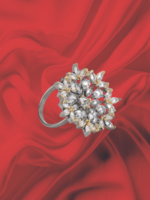 ANOUK American Diamond Adjustable Cocktail Ring Alloy Cubic Zirconia Rhodium Plated Ring