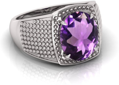 Pranjal Gems 7.25 Ratti Amethyst Gemstone Adjustable Ring With Lab CertificateKT Crystal Amethyst Gold Plated Ring