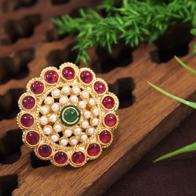 Vidhi Creation flower multi color finger ring Alloy Gold Plated Ring