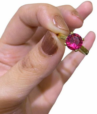 Gemzonite Ruby Ring Certified Manik Astrological Stone Brass Ruby Gold Plated Ring