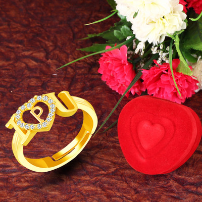 MEENAZ Love Heart P Alphabet Letter Rings girls women lovers couple stylish party wear Alloy, Metal, Copper, Crystal, Stone Crystal, Zircon, Cubic Zirconia, Diamond Gold Plated Ring Set