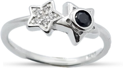 Beena Jewels Sterling Silver Black & White Star AD Ring Sterling Silver Cubic Zirconia Sterling Silver Plated Ring