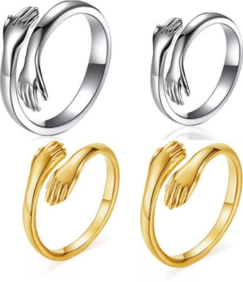 Heeer collection Crystal Silver Alloy Hug Ring for men women boys girls Alloy Ring Set Alloy, Stainless Steel Cubic Zirconia Sterling Silver, Titanium Plated Ring Set