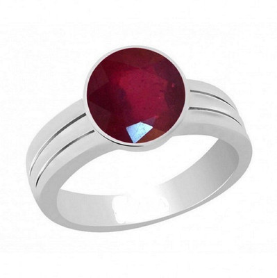 Gemzonite Ruby Ring Certified Manik Astrological Stone Brass Ruby Silver Plated Ring