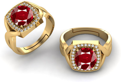 JEMSPRIME JEMSPRIME 8.25 Ratti Natural Ruby Manik Gemstone Stone Ring With Lab Certificate Brass Ruby Gold Plated Ring