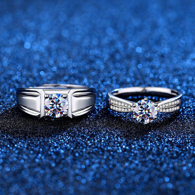 MYKI Engagement Adjustable Love Couple Rings for Women & Men with Rose Box Packing Stainless Steel Cubic Zirconia Silver Plated Ring Set