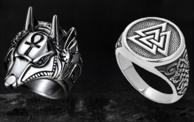 Sunshine Creations Trendy Egyptian God Ring And Triangle Vikking Ring Combo Pack of 2 Pcs Rings Stainless Steel Silver Plated Ring