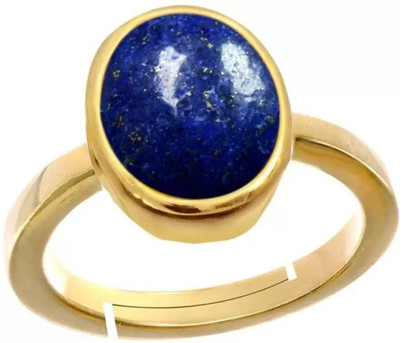 EVERYTHING GEMS 8.25 Ratti 7.00 Carat Natural Blue Lapis Lazuli Precious Stone By Lab Certified Brass Lapis Lazuli Gold Plated Ring