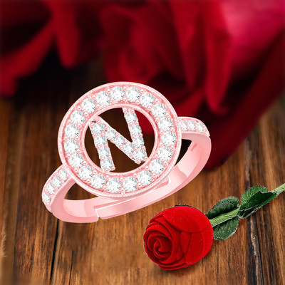 MEENAZ Rings for girls N alphabet valentine propose proposal lovers wedding anniversary Alloy, Metal, Copper, Crystal, Brass Crystal, Zircon, Diamond Gold Plated Ring Set