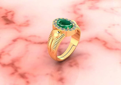 SIDHGEMS Sterling Silver Emerald Gold Plated Ring