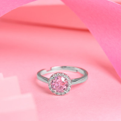 CLARA Vega Pink Sterling Silver Cubic Zirconia Platinum Plated Ring
