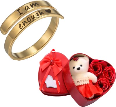 Thrillz Valentine Gift For Girlfriend Ring For Women I AM Enough Love Ring With Heartbox Alloy Gold Plated Ring