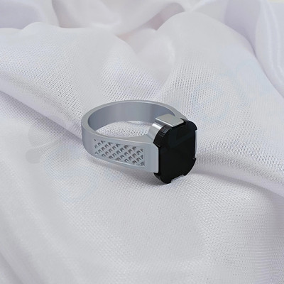 Trinket World Elegant Men and Boys Sterling Silver Ring with Onyx Stone and Intricate Crystal Stainless Steel Onyx Silver Plated Ring