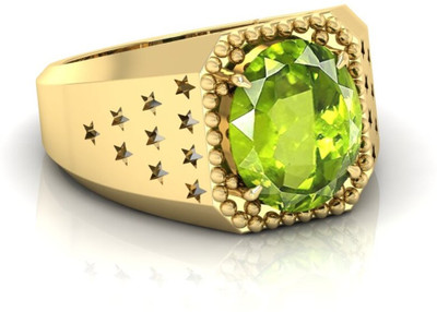 Pranjal Gems 7.25 Ratti Peridot Gemstone Adjustable Ring With Lab CertificateQR Crystal Peridot Rhodium Plated Ring