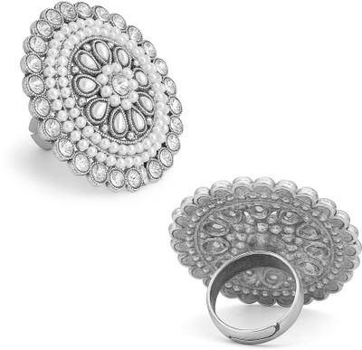 A R Fashion Pearls Ring Kundan for Women | Traditional Bridal Finger Ring Metal Silver Plated Ring