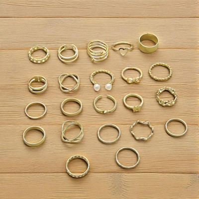 GlanzReich Women’s Stylish Gold Plated Ring Set – Adjustable Fashion Finger Rings Brass Ring Set