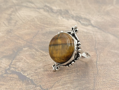 ShrimJewels Oxidised Tiger’s Eye Statement Ring for Women and Girls Brass Copper Plated Ring